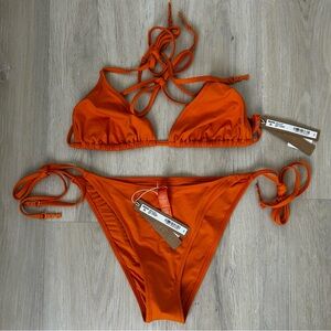 Skims Signature Swim Triangle Top and Dipped Tie Bottom in Tangerine size Large